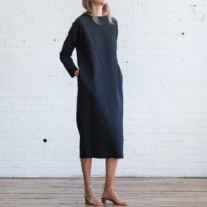 Black Crane Quilted Long Charcoal Dress - S